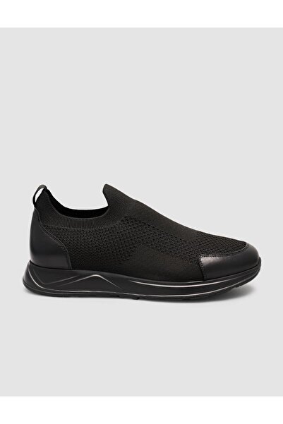 Cabani Leather Detailed Black Summer Men's Knitwear Shoes