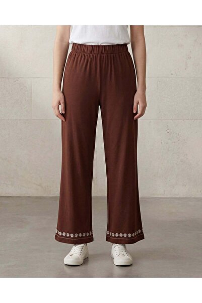 REDTAG Women Brown Embroidered Wideleg Trousers
