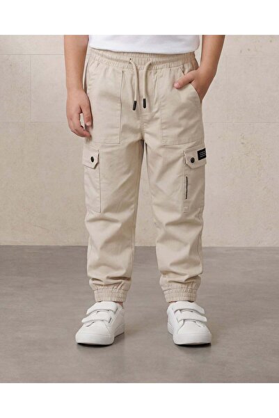 REDTAG Boys Beige Cargo Pocket Joggers