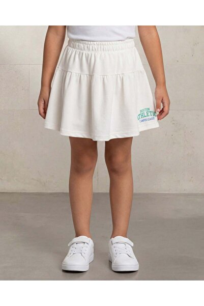 REDTAG Girls White Placement Print Tiered Skirt