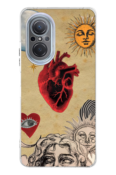 FLAMENKO حافظة هاتف شفافة بنمط الشمس والقلب متوافقة مع هاتف هواوي نوفا 9 SE