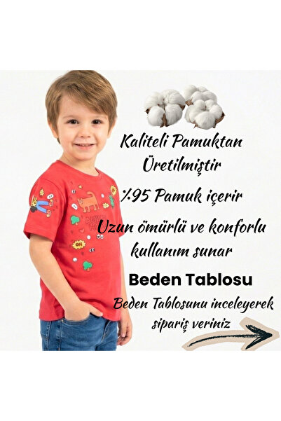 NR NarRengi Kompakt "Animal Home" Themed and Doodle Printed Boys' T-Shirt