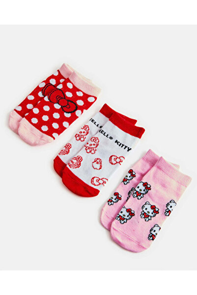 REDTAG جوارب بناتي قصيرة تصل إلى الكاحل بتصميم شخصية هيلو كيتي، عبوة من 3 قطع
