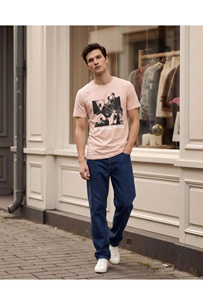 REDTAG Men Pink Printed T-Shirt