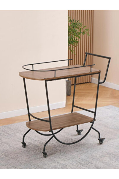 BEC30 Modern two-tier wooden serving trolley with black metal frame