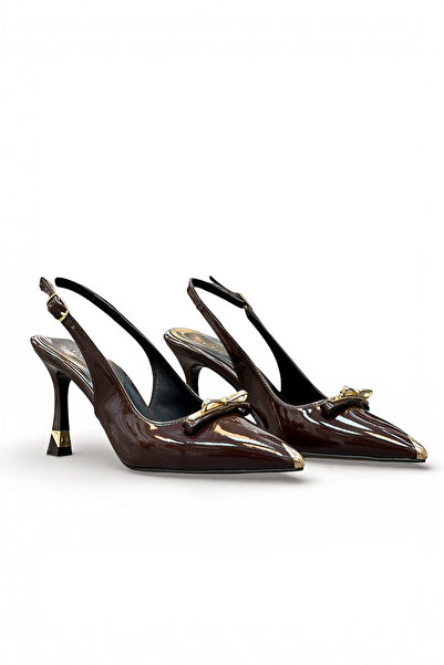 HANZE Kadın Kahve Rugan Orta Topuk Stiletto Metal Tokalı Yeni Sezon F601