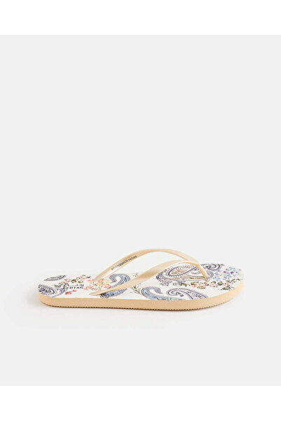 REDTAG Women Gold Floral Print Flip Flops