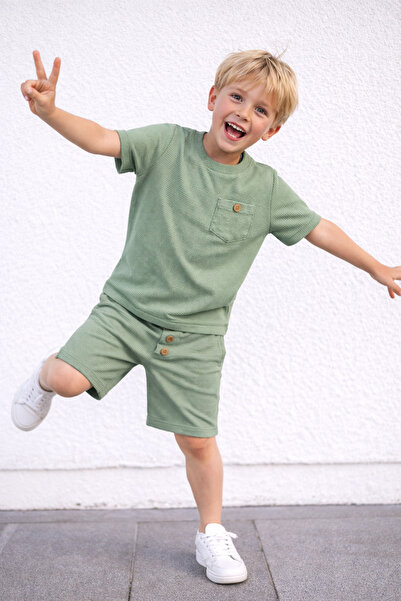 CiciTime Çocuk Modası Нов сезон Вафелна материя Момчешки комплект от едноцвет...