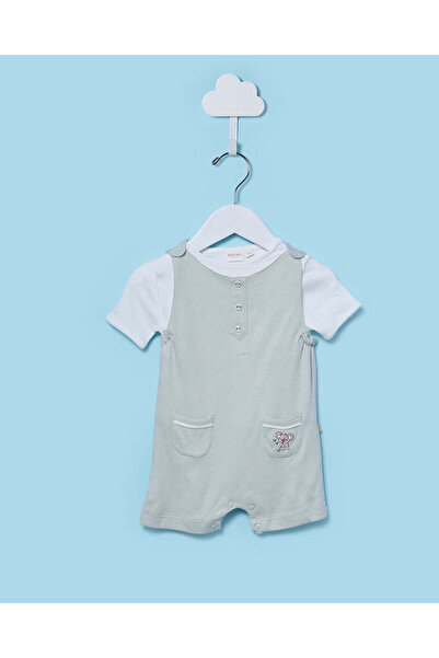 REDTAG Baby Boys Green T-Shirt with Romper Dungaree Set