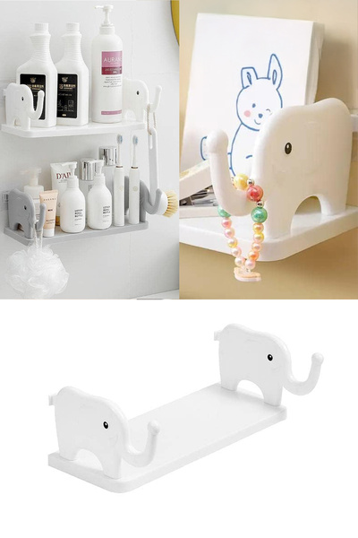 Privo Adhesive Multi-Purpose Shelf with Elephant Figure Bathroom Kitchen Shel...