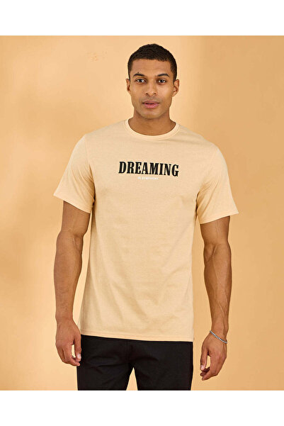 REDTAG Men Beige Printed T-Shirt