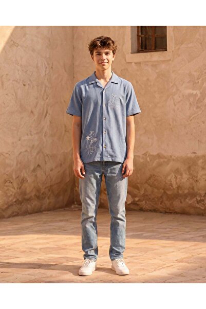 REDTAG Senior Boys Blue Embellished Shirt