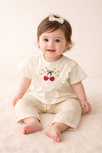 Kidaxi Striped Muslin T-Shirt and Pants Girls' Set