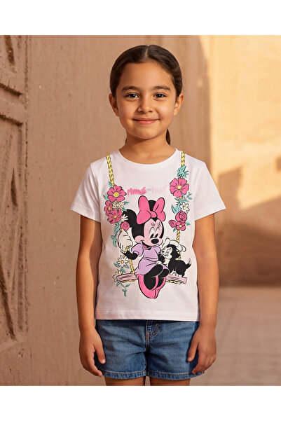 REDTAG تي شيرت أبيض للبنات بطبعة ميني ماوس