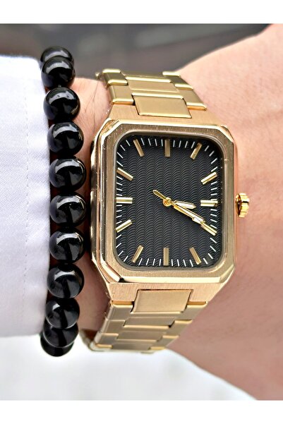 Tisaati ساعة يد رجالية بتصميم مستطيل فاخر من سلسلة خاصة فاخرة مع سوار معدني و...