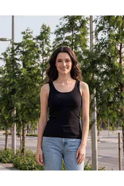 REDTAG Women Black Rib Tank Top