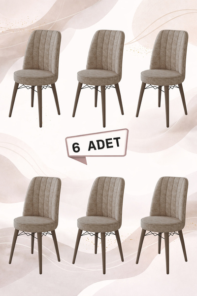 TOCE HOME Mane Serisi 6 Adet Cappucino Mutfak Sandalyesi Ahşap Gürgen Ayak