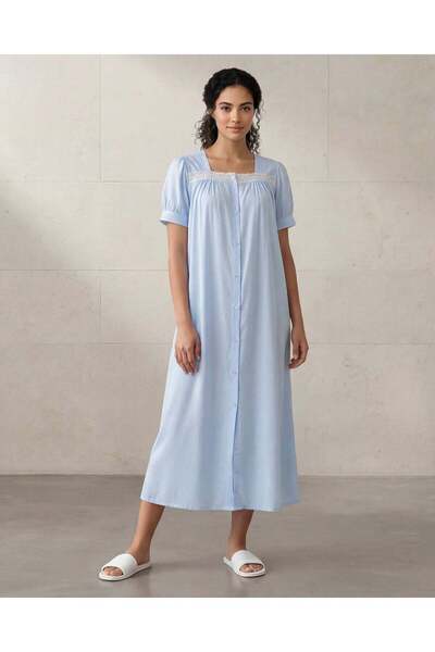 REDTAG Women Blue Lace Neck Nightgown