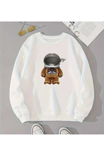 SERAH BUTİK Space Bear Printed Children's 3-Yarn Sweatshirt