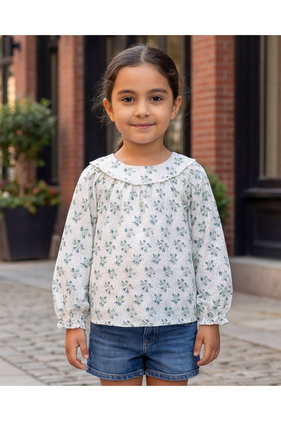 REDTAG بلوزة بيضاء مطبوعة بالكامل بنقوش زهور للبنات