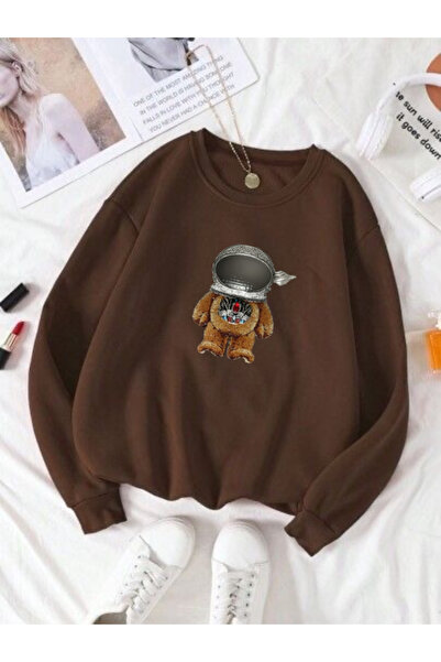 SERAH BUTİK Space Bear Printed Children's 3-Yarn Sweatshirt