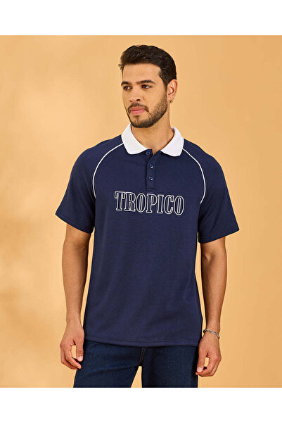REDTAG Men Navy Embellished Polo Shirt