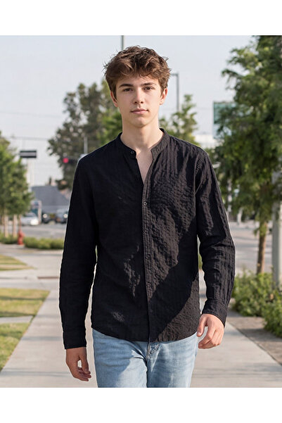 REDTAG Senior Boys Black Plain Casual Shirt