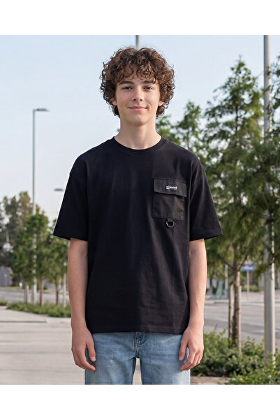 REDTAG Senior Boys Black Plain T-Shirt