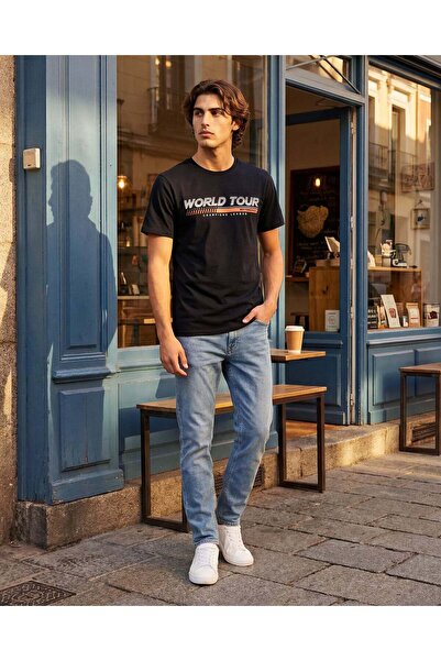 REDTAG Men Black Printed T-Shirt