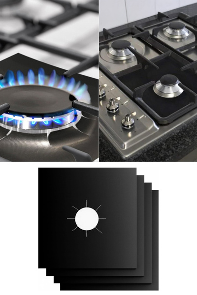 Privo Ocak Koruyucu Folyo Yanmaz Yapışmaz 4'lü Siyah Set Yıkanabilir Ankastre...