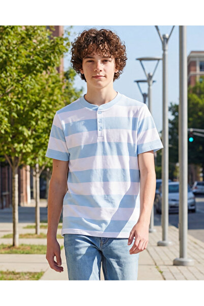 REDTAG قميص بولو مخطط باللون الأزرق للأولاد الكبار