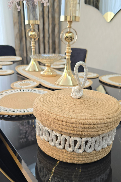 KAAN HOME 6-Piece Supla 6-Piece Cup Holder 1 Runner 1 Lid Knitted Bread Baske...