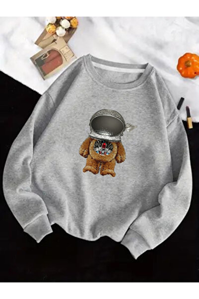SERAH BUTİK Space Bear Printed Children's 3-Yarn Sweatshirt