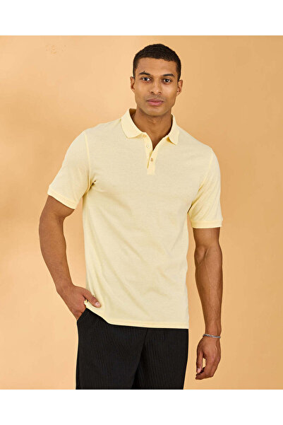 REDTAG Men Yellow Plain Classic Polo Shirt