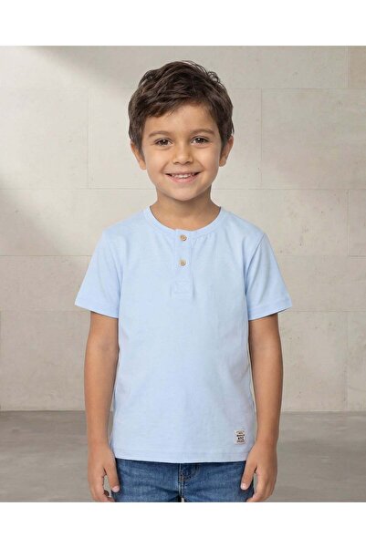 REDTAG Boys Blue Short Sleeve Henley T-shirt