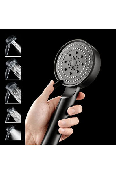 tg tek-iş global 5 Fonksiyonlu El Duş Başlığı Mat Siyah Basınç Artırıcı Duş T...