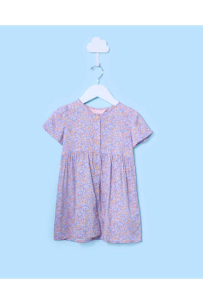REDTAG Infant Girls Blue Floral Placement Print Dress