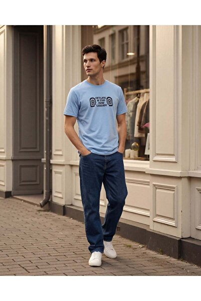 REDTAG تي شيرت رجالي مطبوع باللون الأزرق