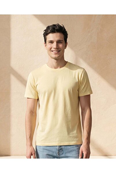 REDTAG Men Yellow Basic Solid T-Shirt