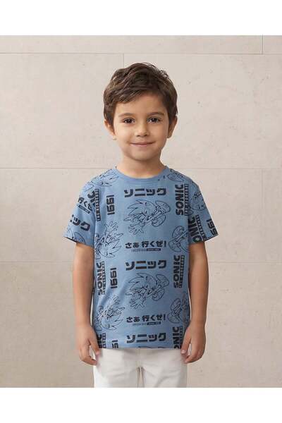 REDTAG Boys Blue Printed T-Shirt
