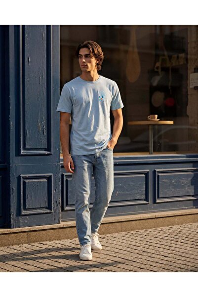 REDTAG تي شيرت رجالي مطبوع باللون الأزرق