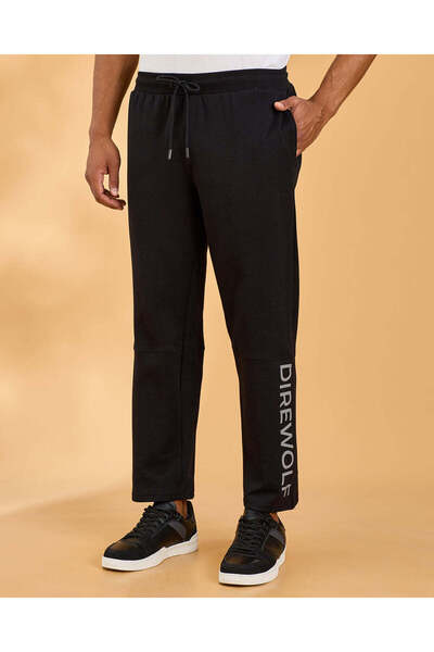 REDTAG Men Black Interlock Cut & Sew Track Pants