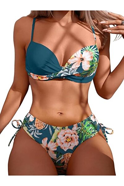 OEM Women's 2-Piece Swimsuit - Push-up Bikini with Wires, Tropical Pattern, U...