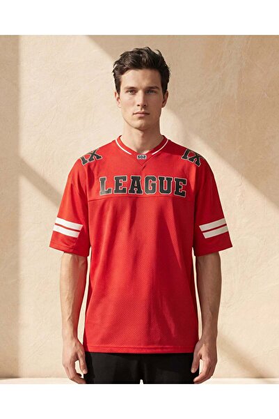 REDTAG Men Red Active Oversize T-Shirt