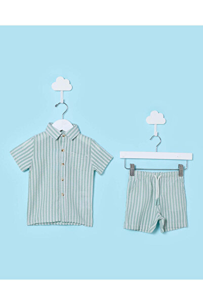 REDTAG Infant Boys Green Seersucker 3 Piece Set