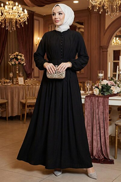 hafsamina Esila Lace-Up Britli Hijab Dress Black Hm2884