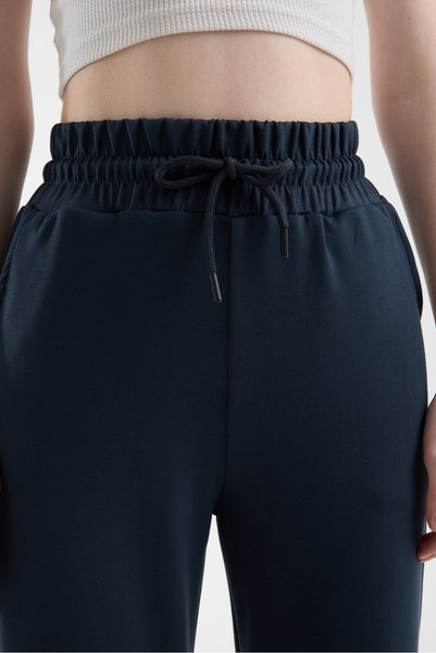 Warasiva Women's Smoked Plain Leg Modal Fabric Sweatpants with Waist Tie (Suitable for Height 1.65 and Below)