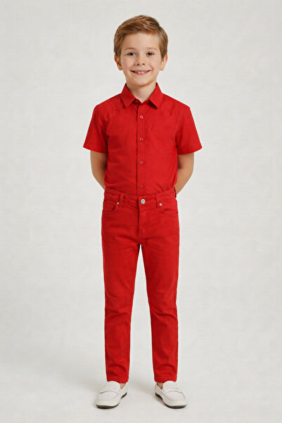 nacar çarşı Boy's Red Short Sleeve Shirt Red Pants April 23 October 29 Show O...