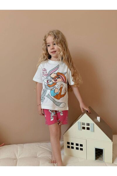 YİGİT BUTİK Girl's Suit with Character Patterned Shorts