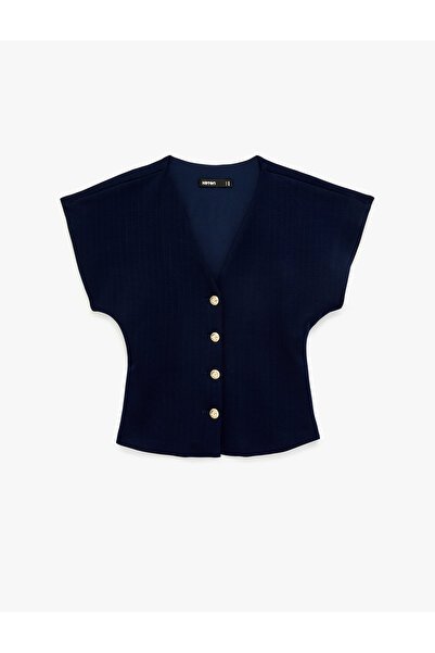 Koton Düğmeli V Yaka Kolsuz Hırka